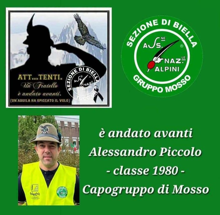 Alessandro Piccolo, il Gruppo Alpini Cossato - Quaregna: "Un Amico ha posato lo zaino" Alessandro Piccolo, il Gruppo Alpini Cossato - Quaregna: "Un Amico ha posato lo zaino"