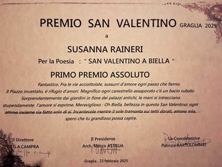 Graglia: Susanna Raineri vince il premio "Lettera a San Valentino"