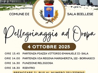 Sala Biellese, il Comune organizza il pellegrinaggio a Oropa