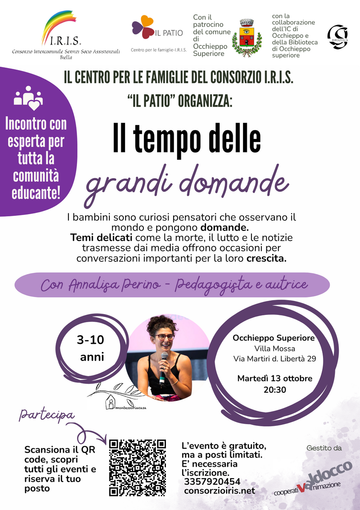 “Il tempo delle grandi domande’”, a Occhieppo Superiore il 13 ottobre una serata per  genitori  e comunità educante