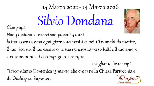 Silvio Dondana, anniversario