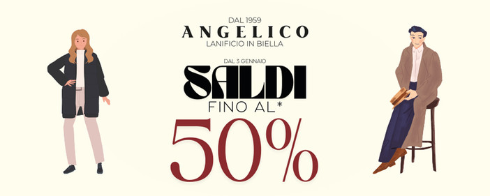 Saldi Invernali Angelico Biella: dal 3 gennaio 2026 sconti fino al 50% Saldi Invernali Angelico Biella: dal 3 gennaio 2026 sconti fino al 50%
