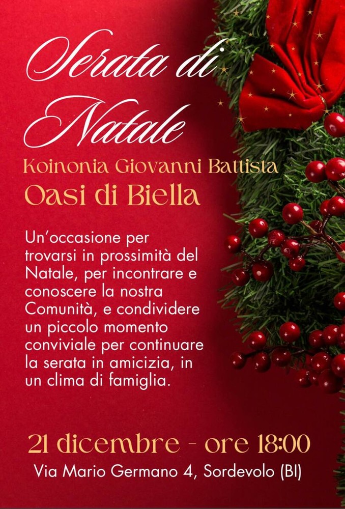 Oasi di Biella, incontro a Sordevolo per la serata di Natale Oasi di Biella, incontro a Sordevolo per la serata di Natale