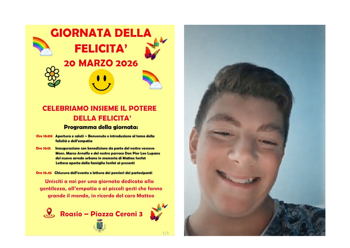 Una panchina e una fioriera in ricordo di Matteo Senfet nella Giornata della Felicità