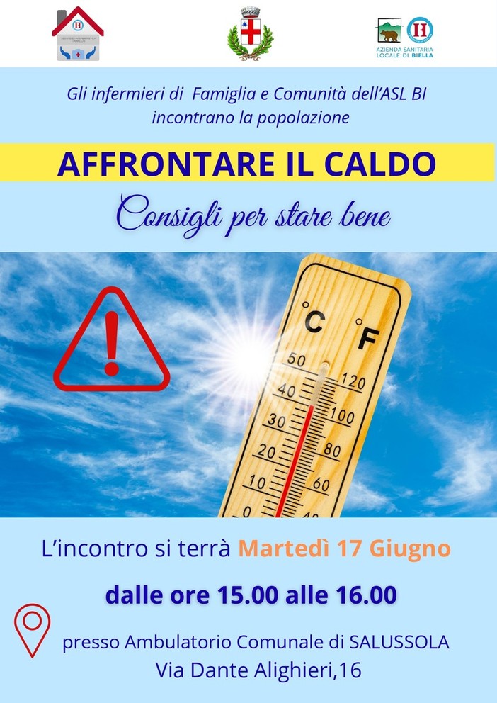 Salussola, un incontro per affrontare il caldo: i consigli degli infermieri di famiglia Salussola, un incontro per affrontare il caldo: i consigli degli infermieri di famiglia
