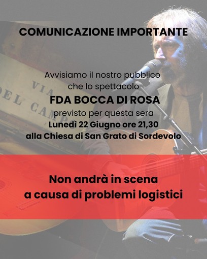 Sordevolo, annullato il concerto di FDA Bocca di Rosa Sordevolo, annullato il concerto di FDA Bocca di Rosa