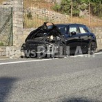 Sagliano Micca, scontro tra auto sulla SP 100 (foto di Giacomo Chiarini per newsbiella.it)