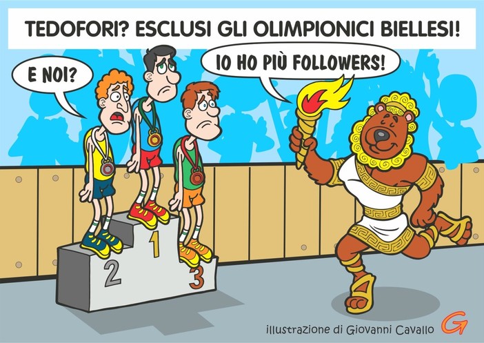 Biella, staffetta olimpica senza i frazionisti: dove sono gli atleti? - Illustrazione di Giovanni Cavallo