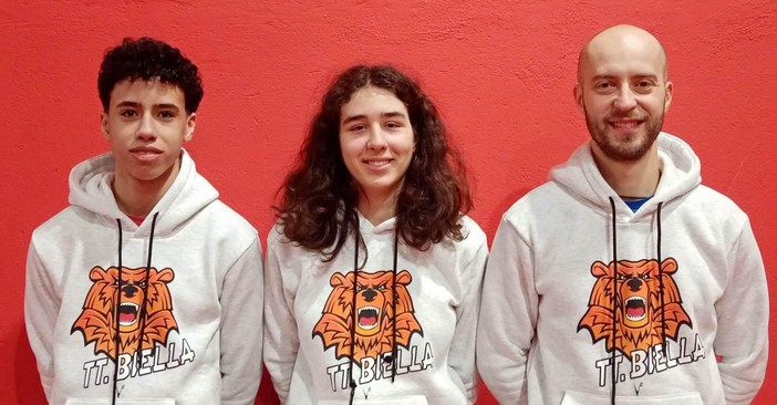 La formazione del TT Biella – Biella Legno (C2): Mattia Noureldin, Lodovica Motta e Luca Lanza. La formazione del TT Biella – Biella Legno (C2): Mattia Noureldin, Lodovica Motta e Luca Lanza.