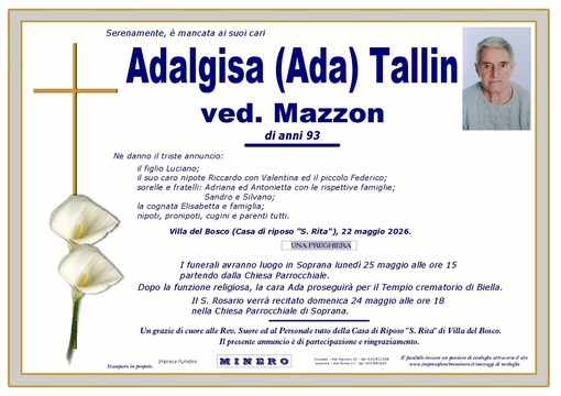 Adalgisa (Ada) Tallin, ved. Mazzon