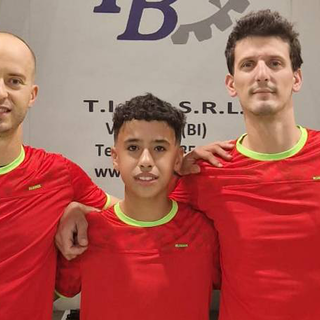 La formazione del T.T. Biella Reale Mutua - Pelle e Bagolin (C2) vittoriosa sul Romagnano. Da sinistra: Luca Lanza, Mattia Noureldin e Stefano Erba. La formazione del T.T. Biella Reale Mutua - Pelle e Bagolin (C2) vittoriosa sul Romagnano. Da sinistra: Luca Lanza, Mattia Noureldin e Stefano Erba.