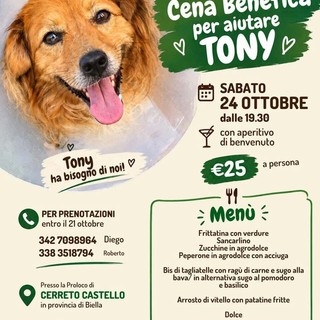 Una cena benefica a Cerreto Castello per aiutare Tony