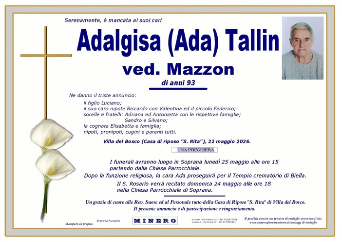 Adalgisa (Ada) Tallin, ved. Mazzon
