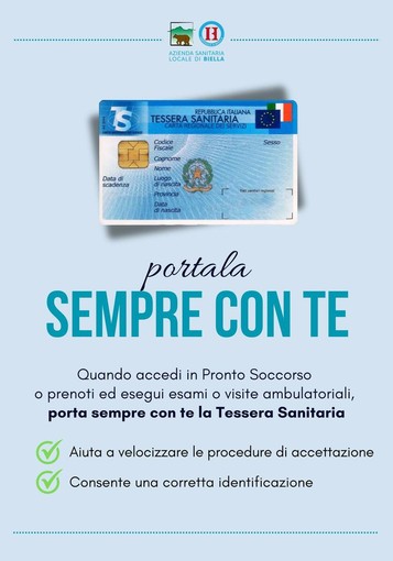 ASL Biella: porta sempre con te la Tessera Sanitaria ASL Biella: porta sempre con te la Tessera Sanitaria