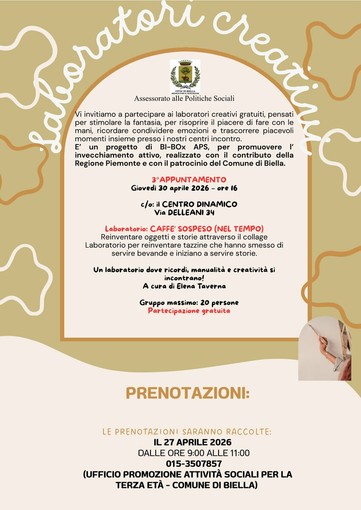 Creatività e memoria si incontrano a Biella: torna il laboratorio “Caffè sospeso (nel tempo)”