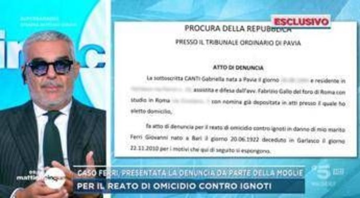 Delitto di Garlasco, la moglie di Giovanni Ferri presenta denuncia in procura per far riaprire caso: "Si indaghi per omicidio"