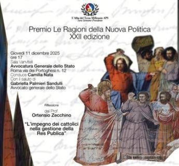 Premio 'Ragioni della nuova politica', oggi la cerimonia della XXII edizione Premio 'Ragioni della nuova politica', oggi la cerimonia della XXII edizione