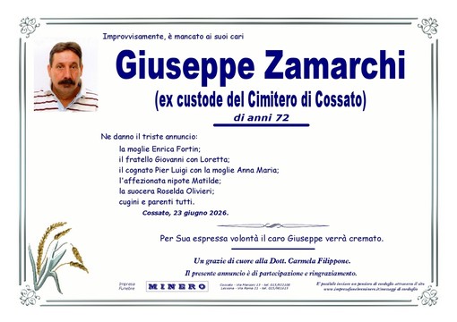 Giuseppe Zamarchi (ex custode del cimitero di Cossato) Giuseppe Zamarchi (ex custode del cimitero di Cossato)