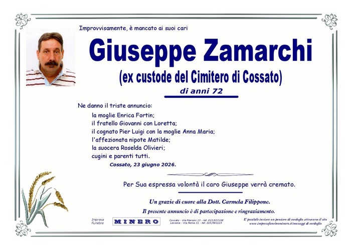 Giuseppe Zamarchi (ex custode del cimitero di Cossato)